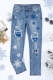 Snowflake Abstract Raw Hem Shift Casual Ripped Jeans