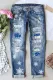 Snowflake Gradient Abstract Ripped Raw Hem Casual Jeans