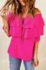 Pink Lace Up Off Shoulder Ruffle Tiered Blouse