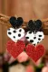 Heart Panel Leather Sequined Leopard Red Check Heart Earrings