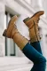 Colorblock PU Leather Lace-up Zipped Heeled Boots