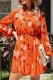 Orange Floral Balloon Sleeve Ruffle Hem Long Sleeve Dress Mini Dresses