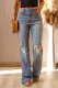 Light Blue Knee Holes Wide Legs High Waist Ripped Jeans Distressed Jeans