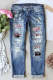 Cherry Blossoms Letter Shift Casual Ripped Jeans