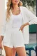 White Ribbed Zip Up Hoodie and Shorts Set