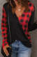 Red Plaid Patchwork None V Neck Casual Blouse