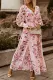 Floral Long Sleeve Side Split High Waist Bohemia Maxi Dress