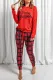 Christmas Colored Light Strip Plaid Round Neck Shift Casual Lounge Sets