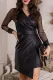 PU Leather Mesh Contrast Asymmetric Wrap V Neck Mini Dress