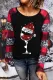 Christmas Red Wine Glass Leopard Plaid Round Neck Sheath Casual Blouse