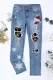 Wine Glass Graphic Ripped Raw Hem Shift Casual Jeans