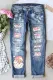 Blue Christmas Santa Claus Abstract Casual Ripped Jeans