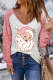 Pink Santa Claus Graphic Striped V Neck Shift Casual Blouse