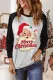 Black Christmas Santa Claus Patchwork Round Neck Shift Casual Long Sleeve Top