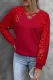 Red Sequins Long Sleeve V Neck Shift Casual Blouse