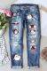Christmas Santa Claus Patchwork Casual Ripped Jeans
