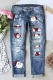 Christmas Santa Claus Patchwork Casual Ripped Jeans