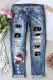 Christmas Red Wine Glass Shift Casual Ripped Jeans
