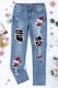 Christmas Abstract Casual Ripped Denim Jeans