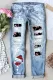 Sky Blue Christmas Red Wine Glass Shift Casual Ripped Jeans