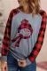 Christmas Snowman Plaid Round Neck Shift Casual Long Sleeve Top