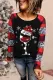 Christmas Red Wine Glass Leopard Plaid Round Neck Sheath Casual Long Sleeve Top