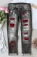 Christmas Snowman Plaid Shift Casual Ripped Jeans