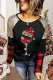 Christmas Red Wine Glass Plaid Round Neck Shift Casual Long Sleeve Top