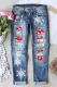 Sky Blue Snowflake Graphic Mid Waist Ripped Jeans