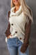 Brown Winter Casual Long Sleeve Color Block Button Turtle Cowl Neck Asymmetric Hem Wrap Sweater