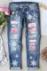 Pink Glass Snowflake Graphic Distressed Mid Waist Ripped Jeans