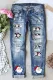 Sky Blue Christmas Santa Claus Shift Casual Ripped Jeans