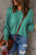 Green Solid Color Round Neck Patchwork Long Sleeve Top
