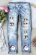 Sky Blue  Christmas Santa Claus Shift Casual Ripped Jeans