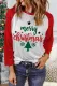 Christmas Tree Patchwork Round Neck Shift Casual Long Sleeve Top