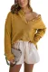 Khaki Henley Pullover Drop Shoulder Sweater with Slits