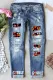 Thanksgiving Gobble Letter Abstract Casual Denim Jeans