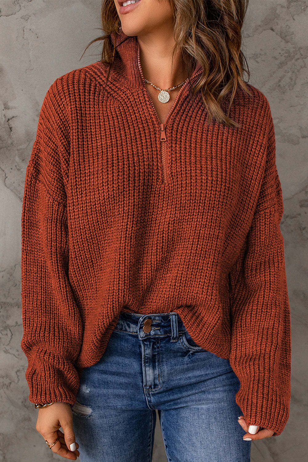 Zipped Turtleneck Knit Sweater $ 39.99 - Evaless