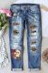 Leopard Santa Claus Distressed Mid Waist Ripped Jeans