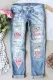 Sky Blue  Ombre Heart-Shaped Ripped Jeans