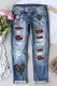 Plaid Heart-shaped Leopard Distressed Mid Waist Ripped Jeans