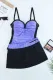 Purple Contrast Color Tankini Top and Skort Bottom Set Bathing Suits
