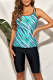 Green Sky Blue Abstract Print Criss Cross Strappy Two-piece Tankini