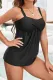 Black Solid Ruched Tankini Top Swimsuit with Triangle Briefs