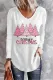 Pink Christmas Tree V Neck Casual Tops