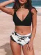 Sexy Solid Crisscross Top and Ruffled Tie Dye High Waisted Swimsuit