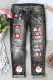 Santa Claus Graphic Mid Waist Ripped Jeans