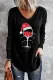 Christmas Wine Cup Drinks V Neck Shift Casual Long Sleeve Top
