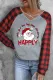 Santa Claus Graphic Red Plaid V Neck Casual Blouse