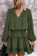 Green V Neck Long Sleeve Ruffle Tiered Mini Dress